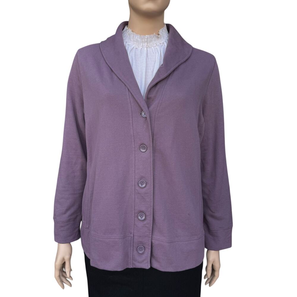 MERONA Muted Purple Soft Fleece Button Front Shawl Collar Cardigan Jacket 4X